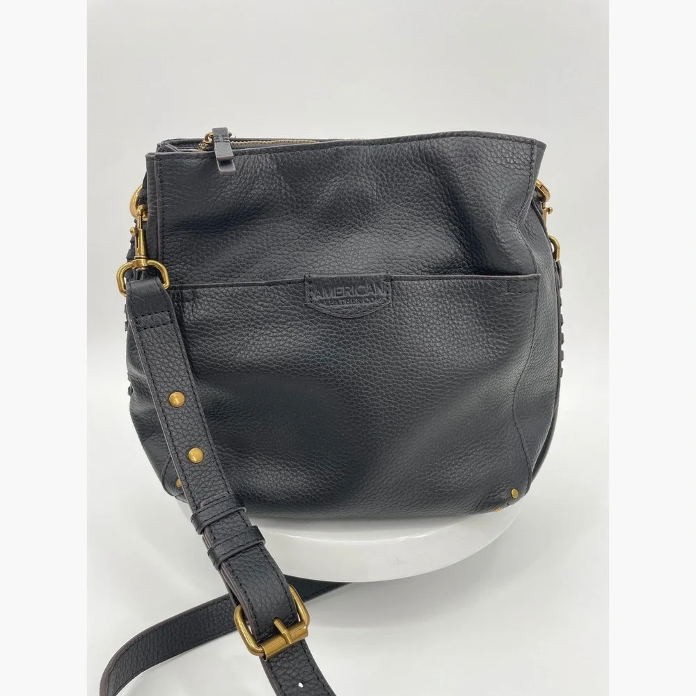 American Leather Co Luca Crossbody Bag Womens Medium Black Pebbled Leather Boho